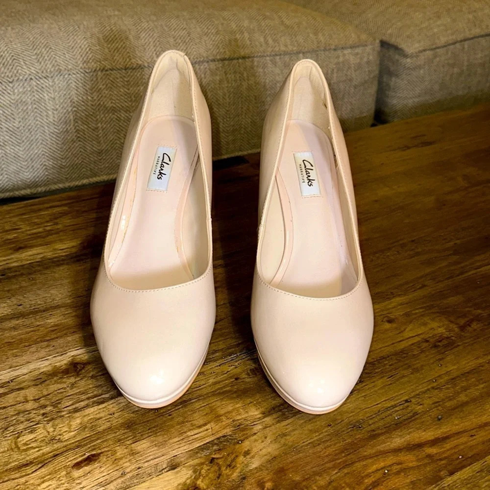 CLARKS NARRATIVE KENDRA SIENNA NUDE PATENT ROSE PALE LEATHER 9.5 WOMEN SHOE - Picture 4 of 16